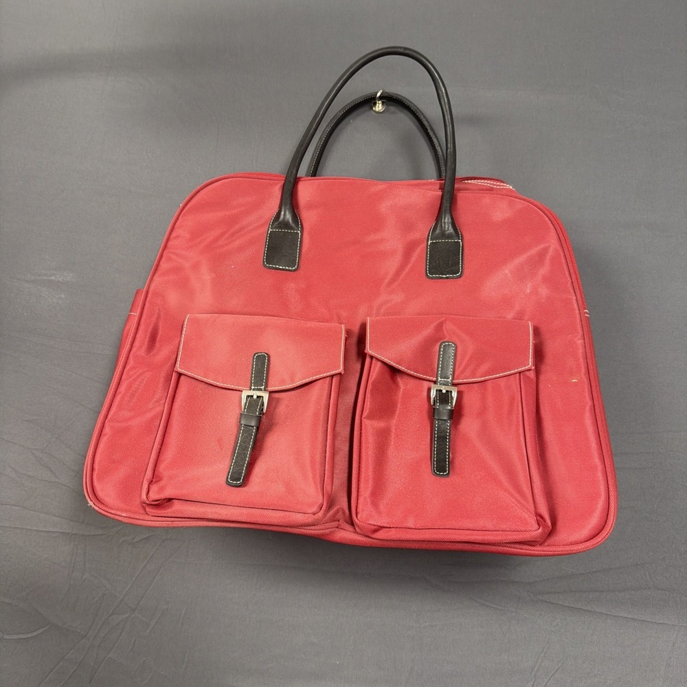 Maxx NY Deep Cherry Carry On Weekender NYLON/Leather Duffel/Bag 18"x14"x8"